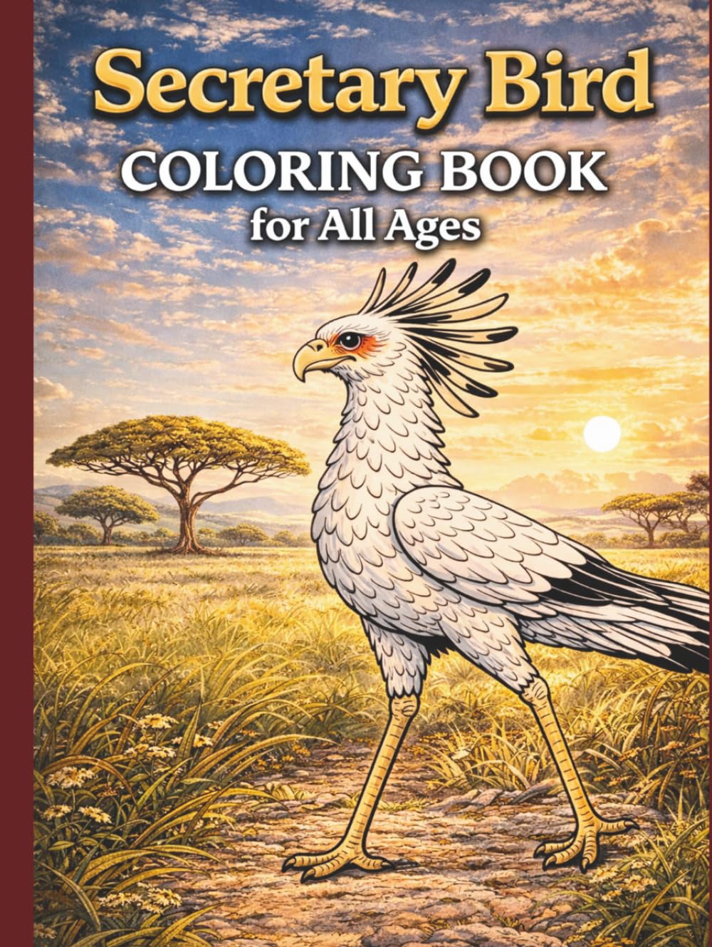Secretary Bird Coloring Book for All Ages: Realistic, Cute & Relaxing African Wildlife Bird Designs for Kids, Teens and Adults: 50 Easy & Detailed ... Stress Relief and Fun Wildlife Learning