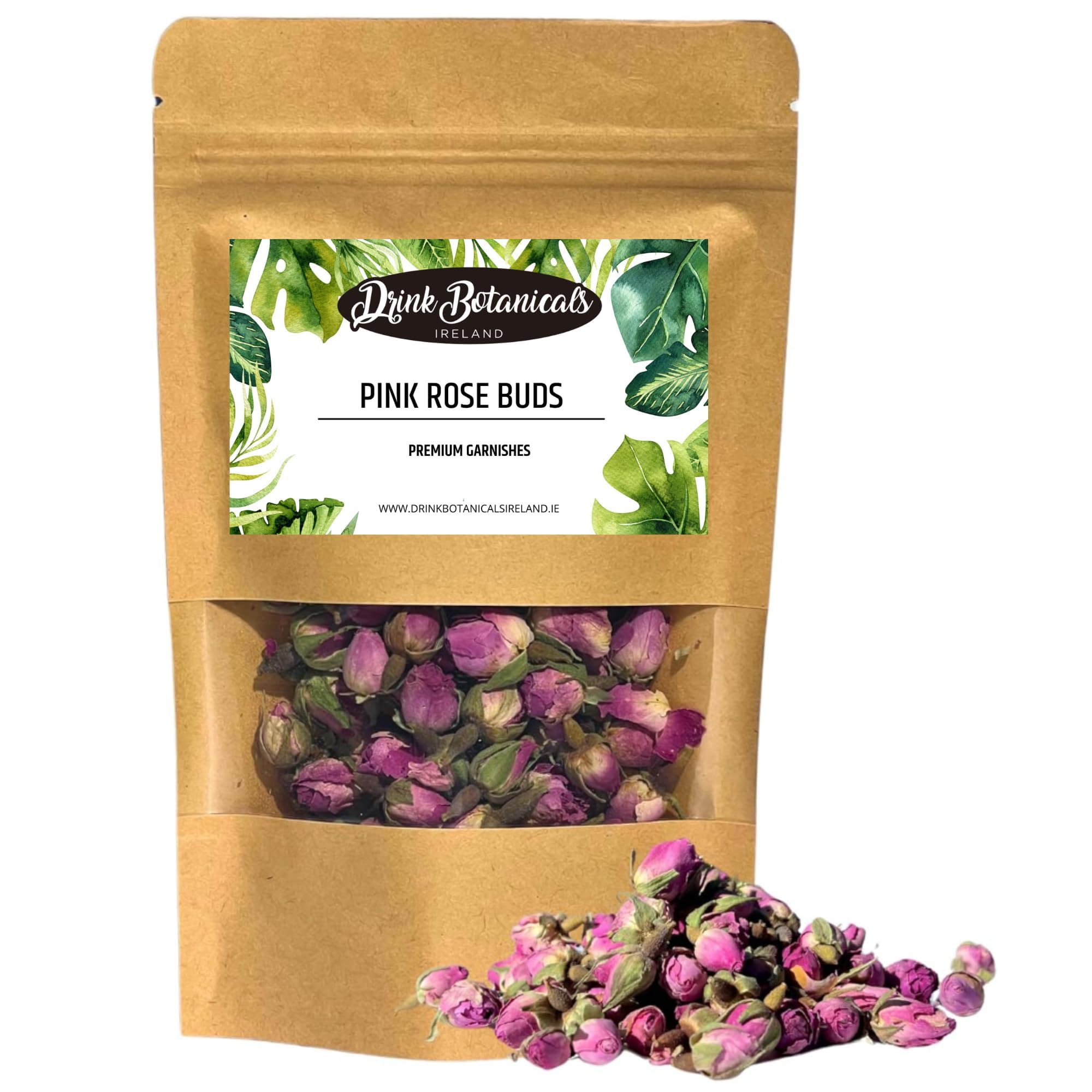 Edible Dried Pink Rose Buds | 50 + Servings | 100% Natural | For Cocktail Garnishes, Baking, Cake Decorations, Soap Making & Tea, Cocktail Flowers, Decorations, Confetti | Dried Roses | 40 Grams