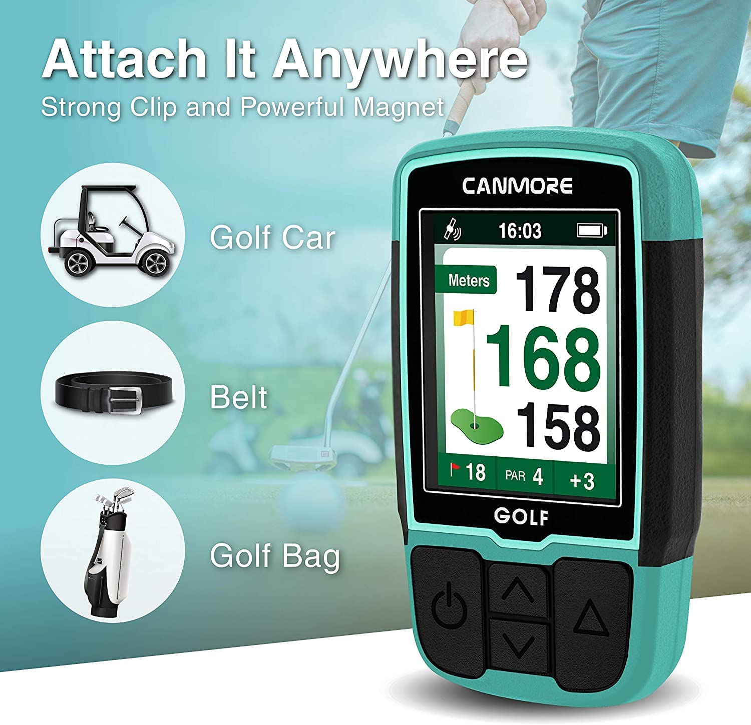 CANMORE HG200 GPS da golf portatile e borsa - Display a colori con oltre 41.000 dati essenziali sui campi da golf e foglio dei punteggi - Resistente all'acqua - Arancione