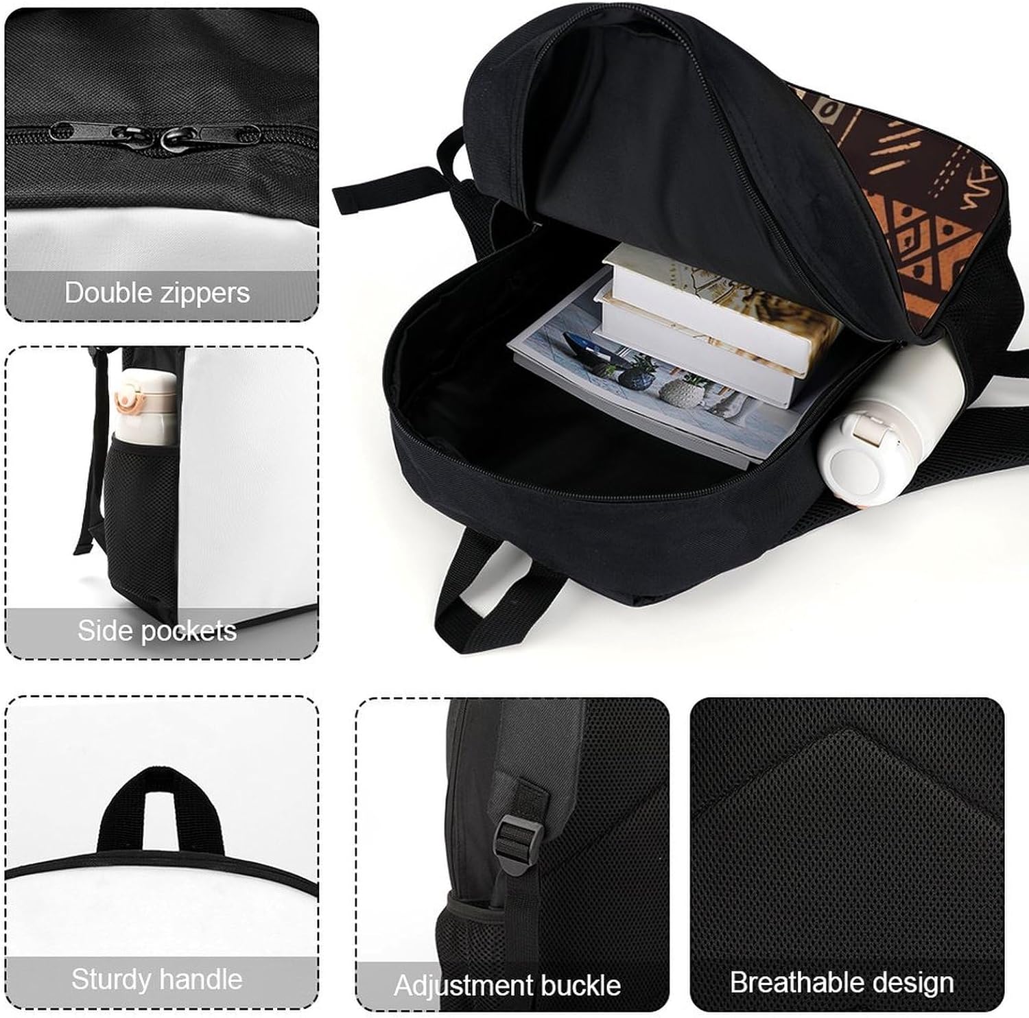 Travel Backpack for Men Women Daypack African Mud Cloth Tribal Laptop Backpack Computer Bag Business Work Bag for Work