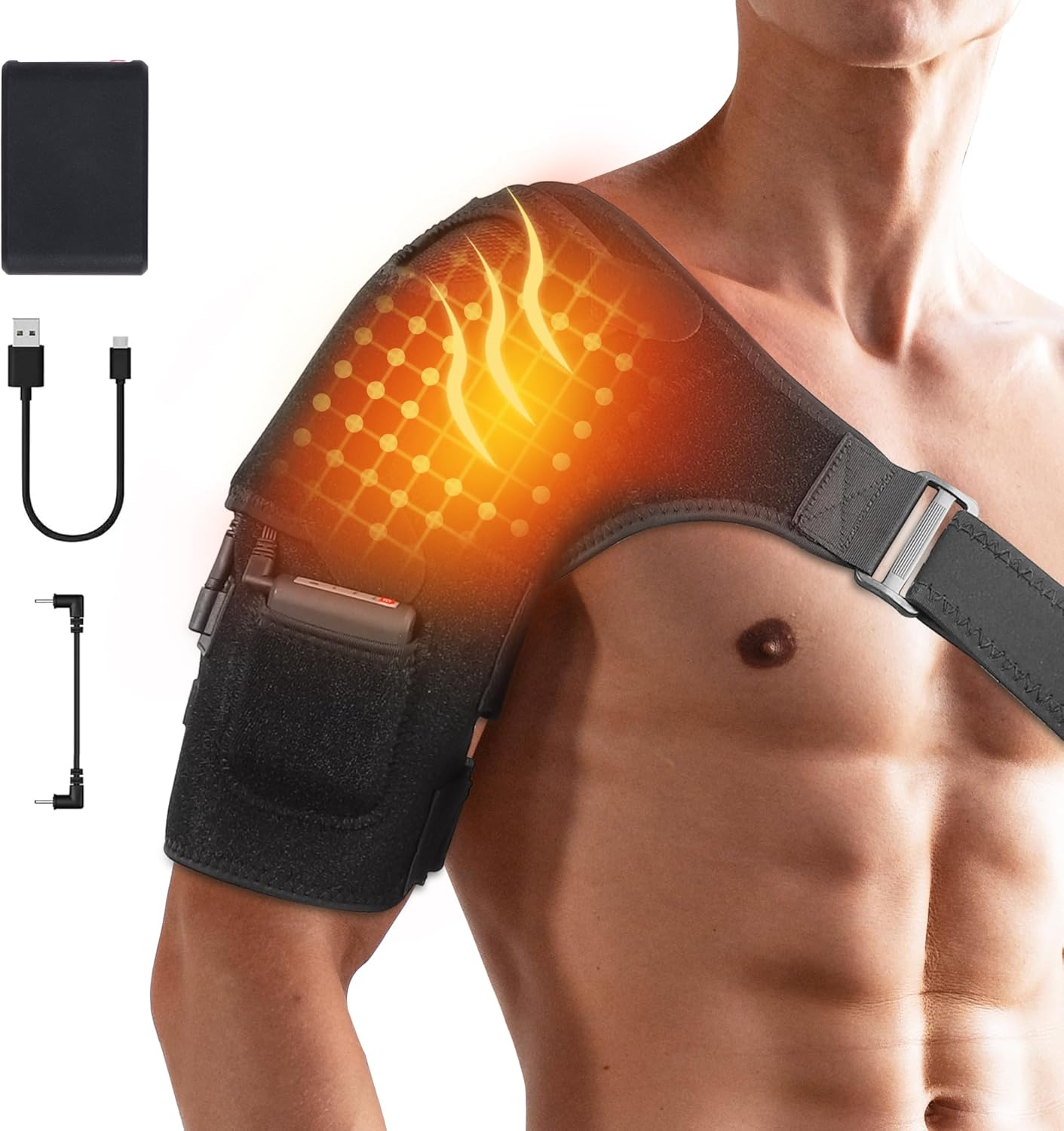Shoulder Heating Pad with Battery,Cordless Portable Heated Shoulder Brace for Men Women,Electric Heated Shoulder Wrap with Hot Cold Modes,Left Right Shoulder