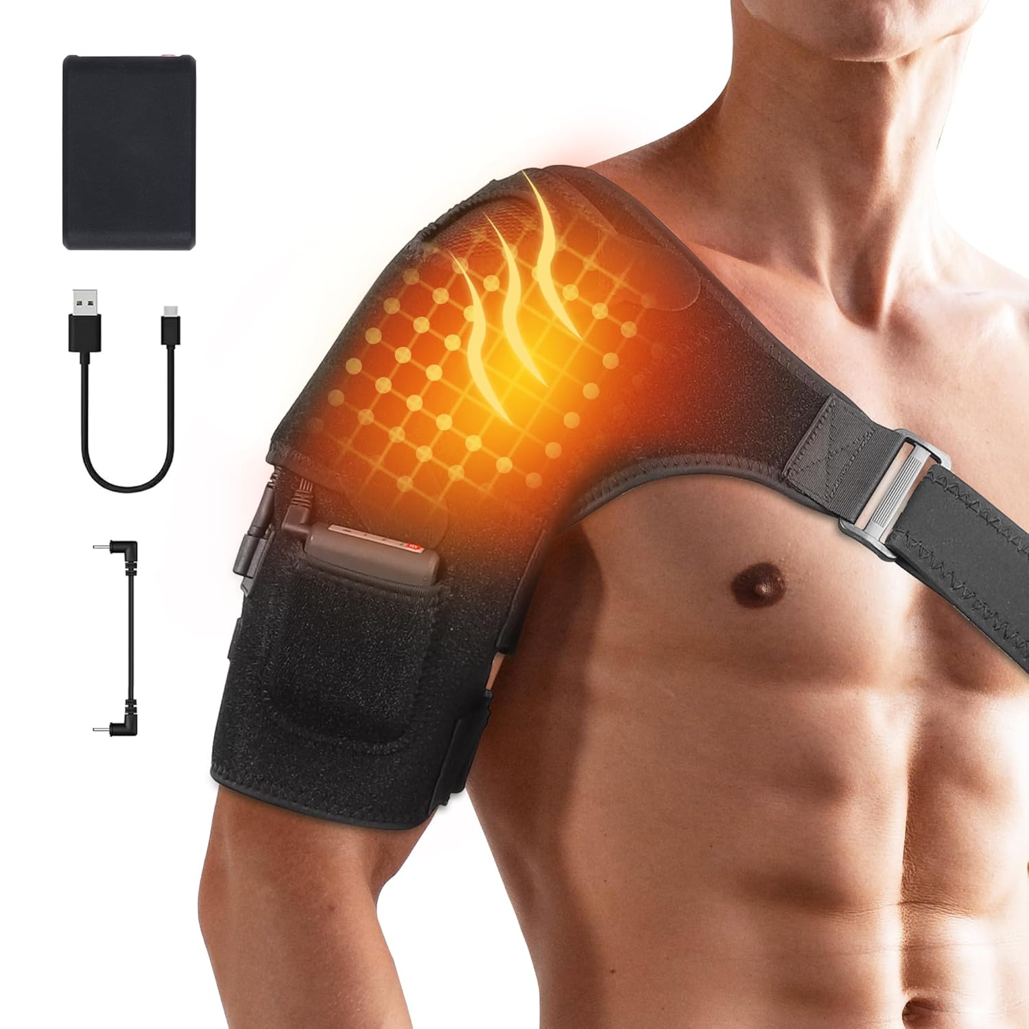 Shoulder Heating Pad with Battery Cordless Portable Heated Shoulder Brace for Men Women Electric Heated Shoulder Wrap with