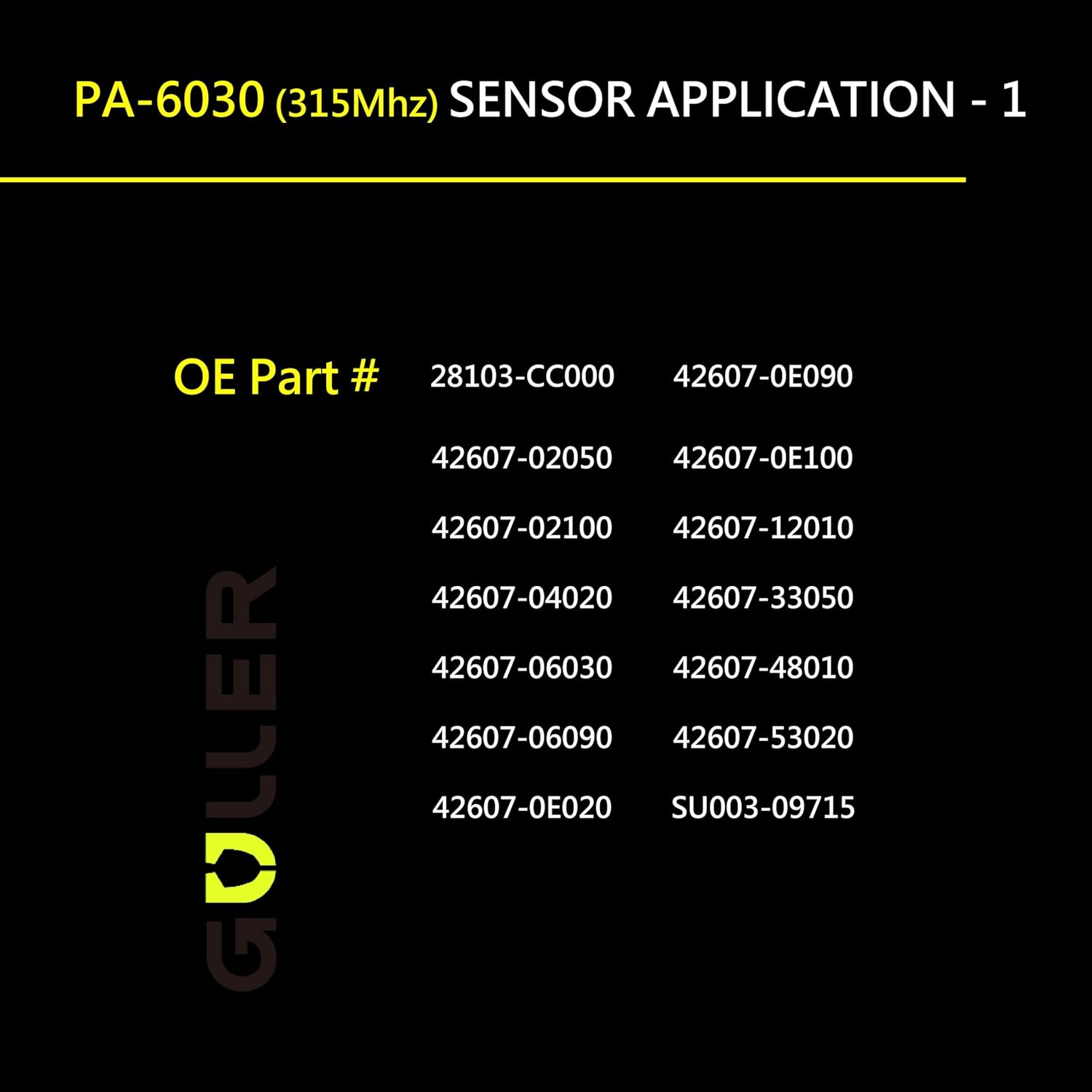 GULLER TPMS 315MHz Tire Pressure Sensor 4-Pack | Preprogrammed for Certain Toyota Lexus Subaru Models | Replacement for Part# 42607-06030 42607-12010 42607-48010 42607-02050 | Snap-in | PA-6030-4