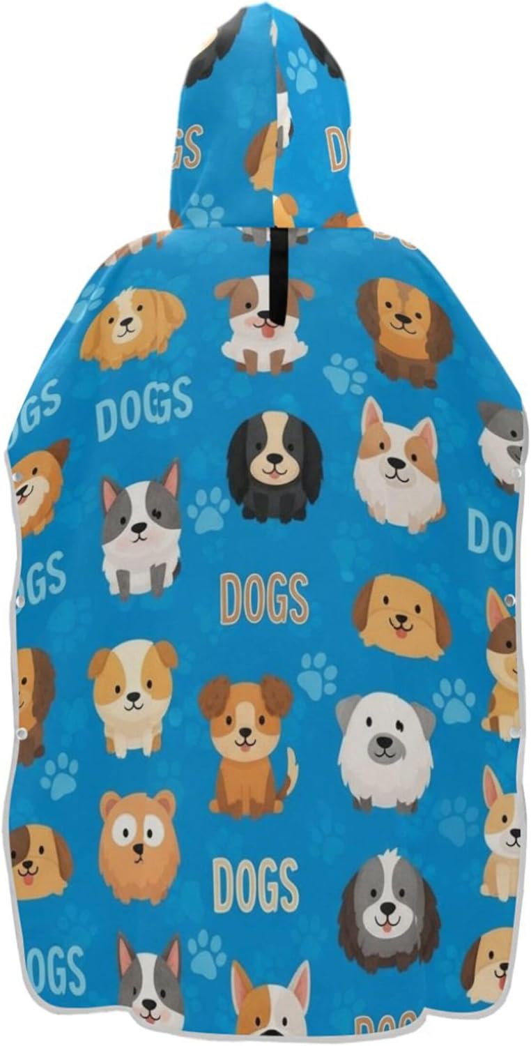Cute Cartoon Dogs Blue Surf Poncho Changing Robe for Adults Reusable Womens Ponchos with Hood Hooded Beach Towel Print One Size