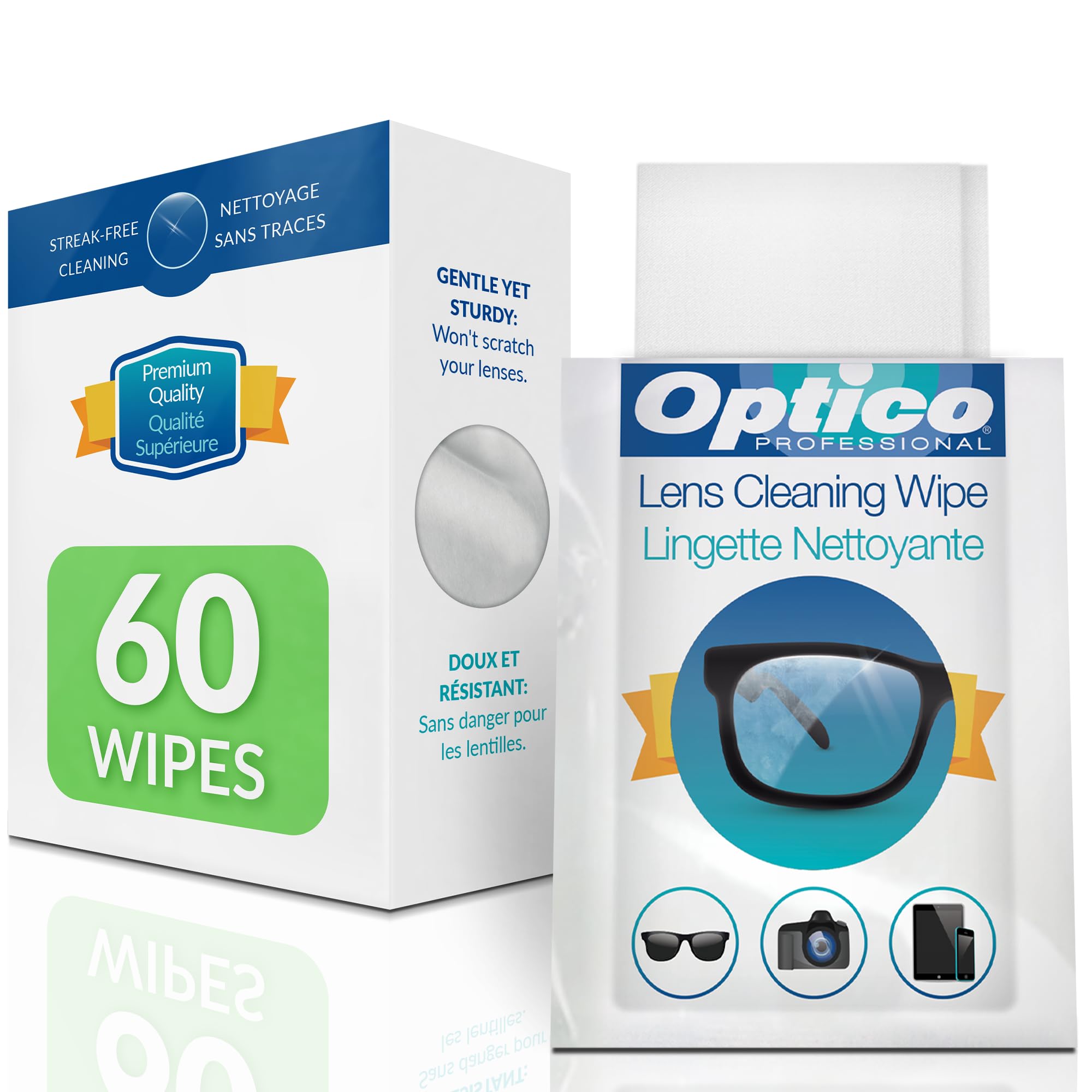 Optico Professional, Cleaning Wipes For Optical And Electronic Surfaces, 60 Wipes