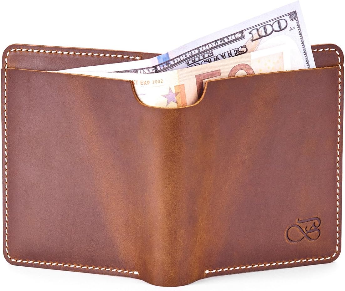 Baurdi Aspen The Best Bifold Wallet for Men - Unique Outside Deep Cash Pocket - 100% Full Grain Brown Italian Leather