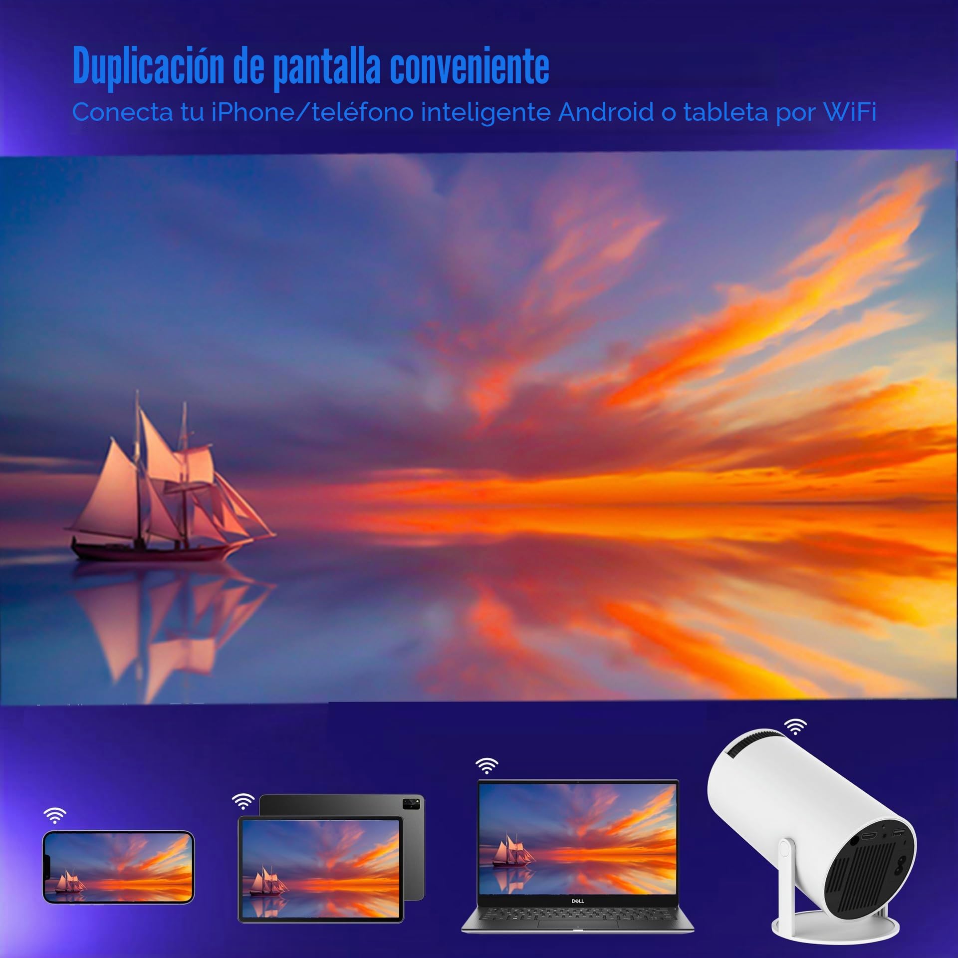 Mini proyector 4K compatible, videoproyector portátil WiFi 6 Bluetooth, proyector de vídeo con llave automática, 130 pulgadas, giro 180 grados, sistema operativo Android 11.0 (gris)