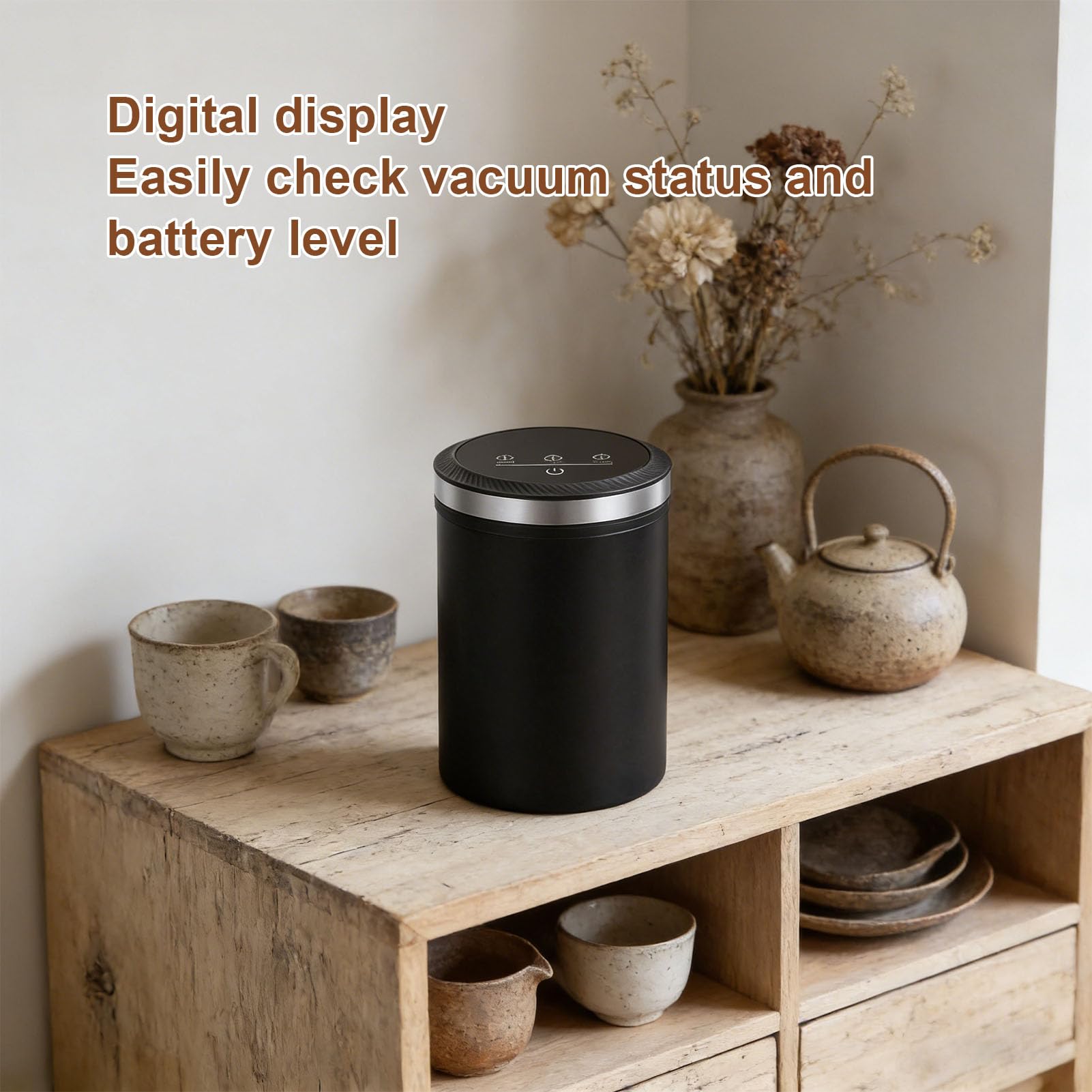 AUNMAS Vakuum-Kaffeekanister, Luftdicht, Digitalanzeige, USB, Automatische Aufladung, Edelstahl-Lebensmittelaufbewahrungsbehälter für Zucker, Gemahlenen Kaffee, Bohnen, Tee, Zucker