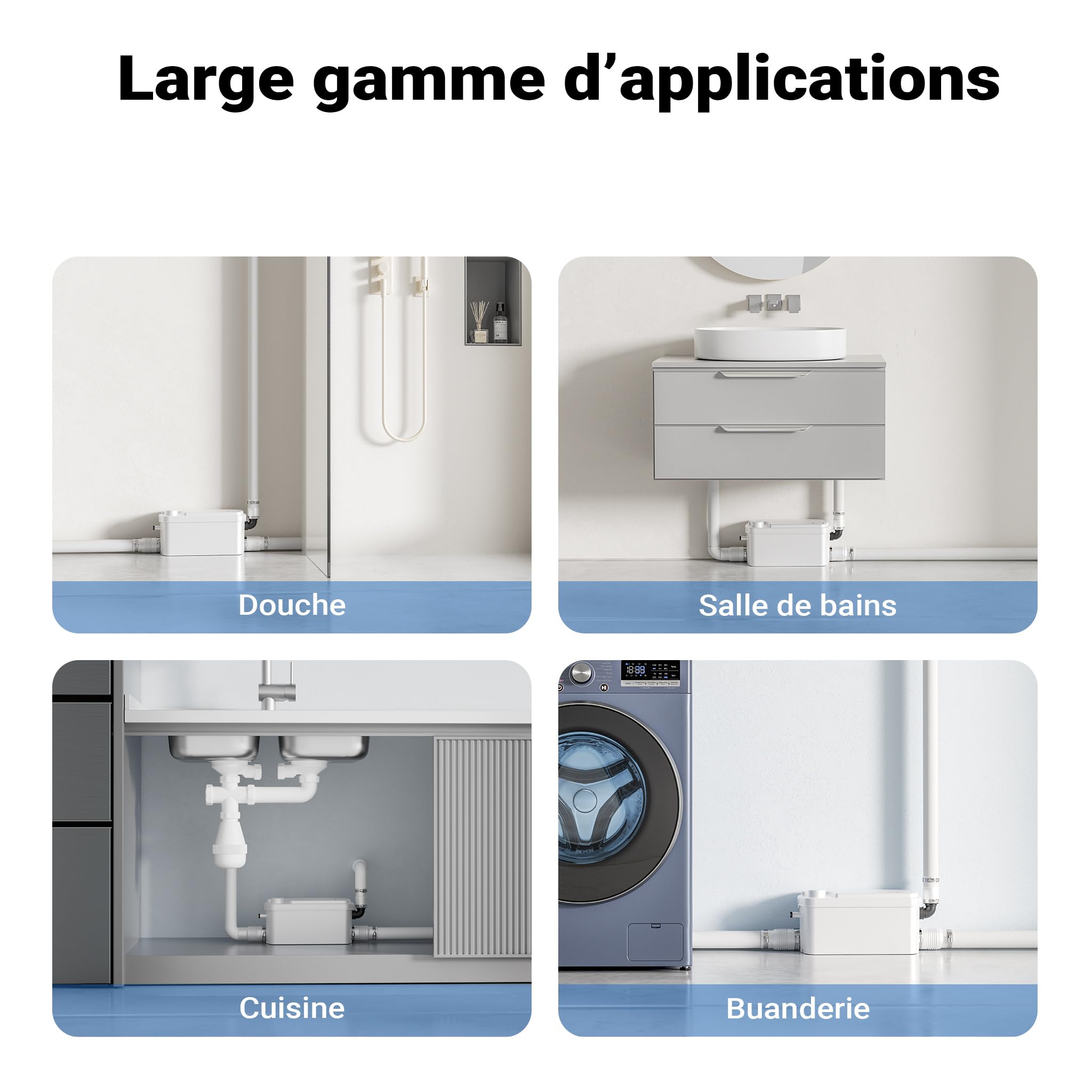 XPOtool Pompe de relevage 3/1 compacte – 250 W – avec 3 entrées – Hauteur de refoulement max. 8,5 m – Eaux usées Eaux chargées Pompage – Station de relevage pour Lavabo, Douche, Toilette, WC