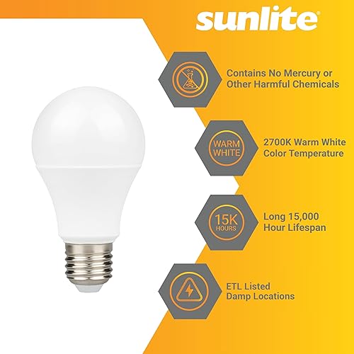 Miniatura 3 de Sunlite 41265-SU Bombillas LED A19, 9 vatios (equivalente a 60 W), 800 lúmenes, base media (E26), no regulable, escarcha, listado UL, blanco frío