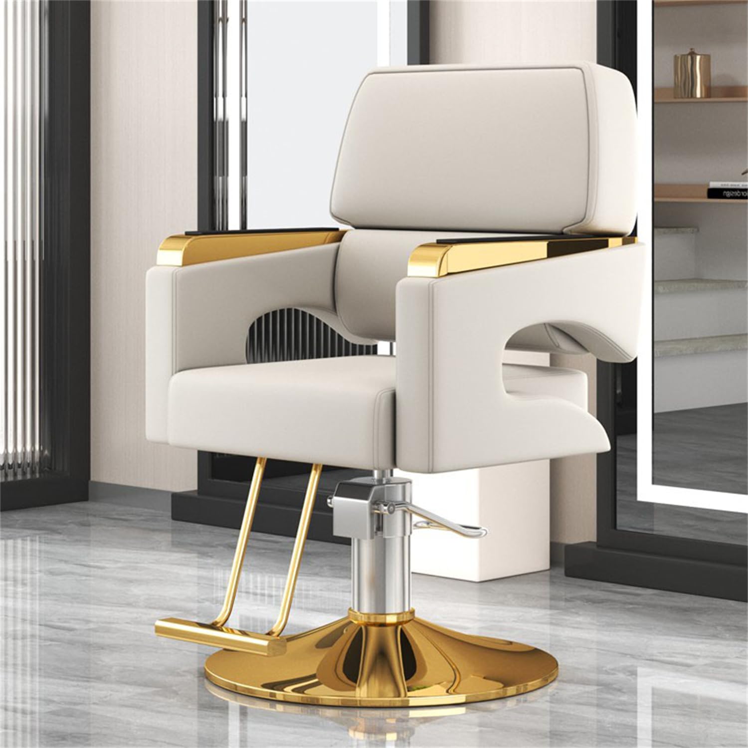Hochwertiger hydraulischer Friseurstuhl, höhenverstellbar, um 360 ° drehbar, für Spa und Schönheitssalon, Make-up, Friseurstuhl für den professionellen Einsatz