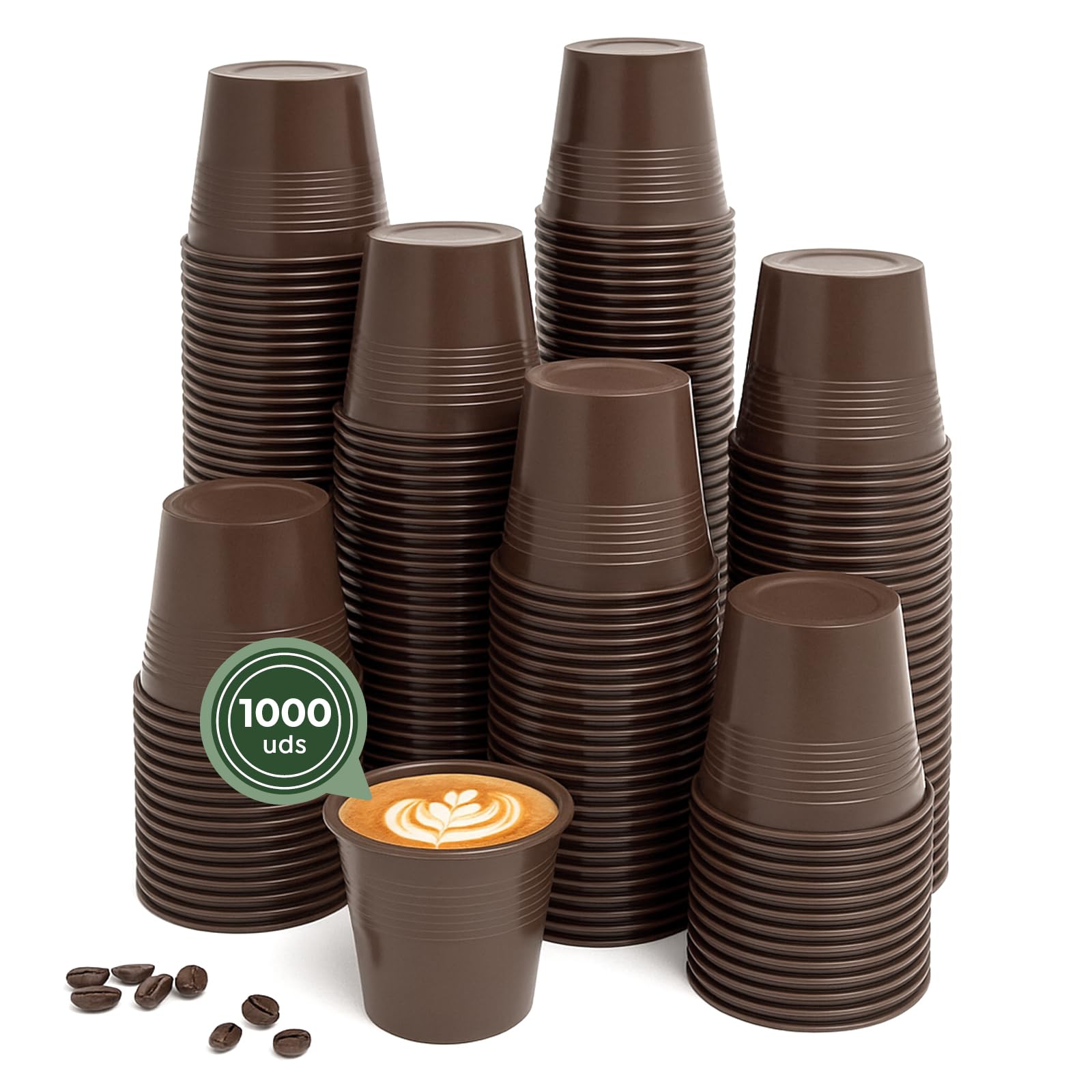 1000 Bicchieri Caffè Marrone da 80 cc (3 oz) - Adatto per bevande calde - Bicchiere caffè espresso - Riciclabile - Uso professionale - Ideale per uffici - Extra resistente