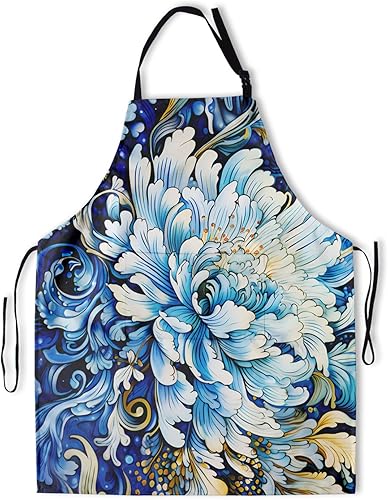 Delantal de arte floral de acuarela, delantales de pintores de colores con bolsillos, delantal de chef para pintura de cocina