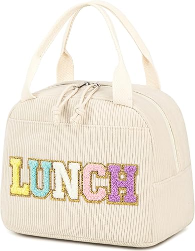 Vista 9 de Bluboon Bolsa de almuerzo para mujer, bonita bolsa de almuerzo de pana con correa para el hombro, reutilizable, aislada, gran capacidad