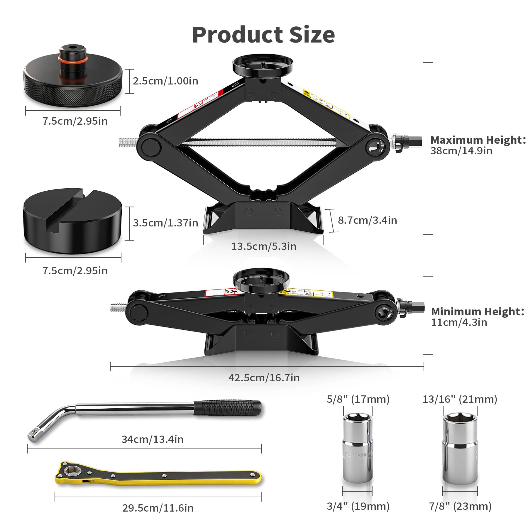 Cric per Auto Ispessito 1.5T, Kit Completo Include Chiave a Cricchetto Leva Telescopica per Pneumatici e 2 Cuscinetti in Gomma, Crick Auto per Cambio Gomme di Emergenza Portatile per SUV