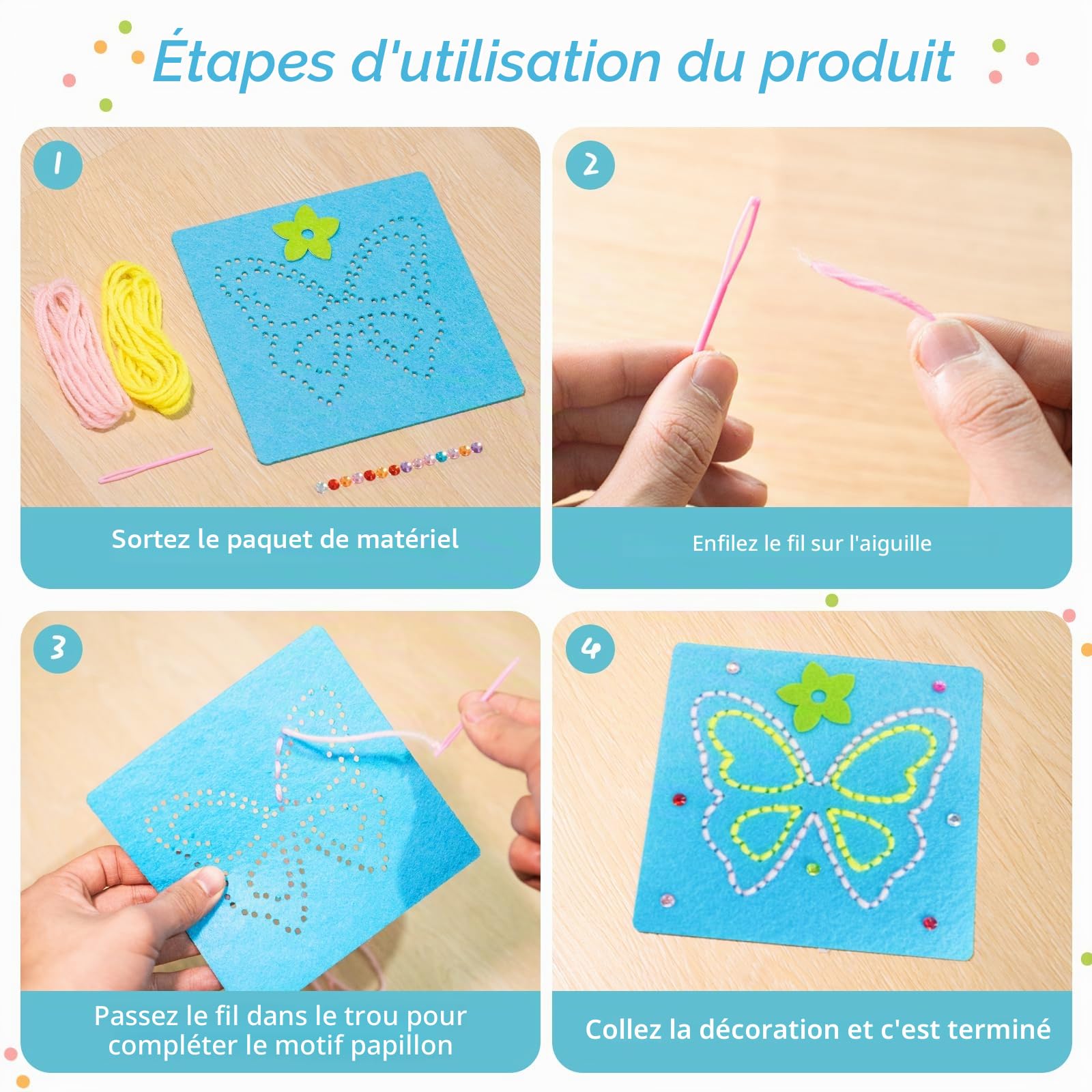 Kit de couture 5 pièces pour enfants, premier kit de couture pour filles, tissu feutre fait main, plaisir de coudre, pour les enfants âgés de 3 à 12 ans, pour aider à améliorer leur créativité et leur