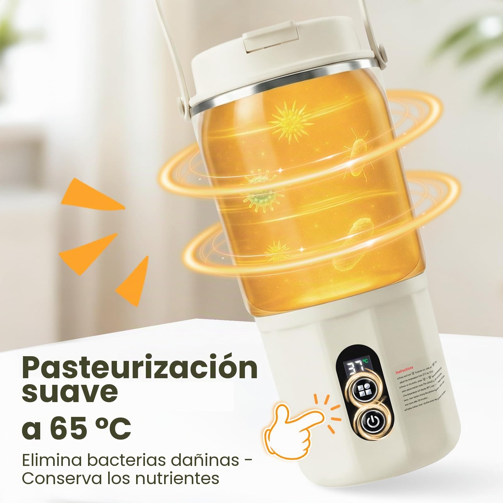 Calentador de Botellas Portátil - Calentador de botellas para bebés 2 en 1 Calentamiento rápido leche materna y agua, pasteurización, temperatura constante 24 horas durante todo el día (Beige)