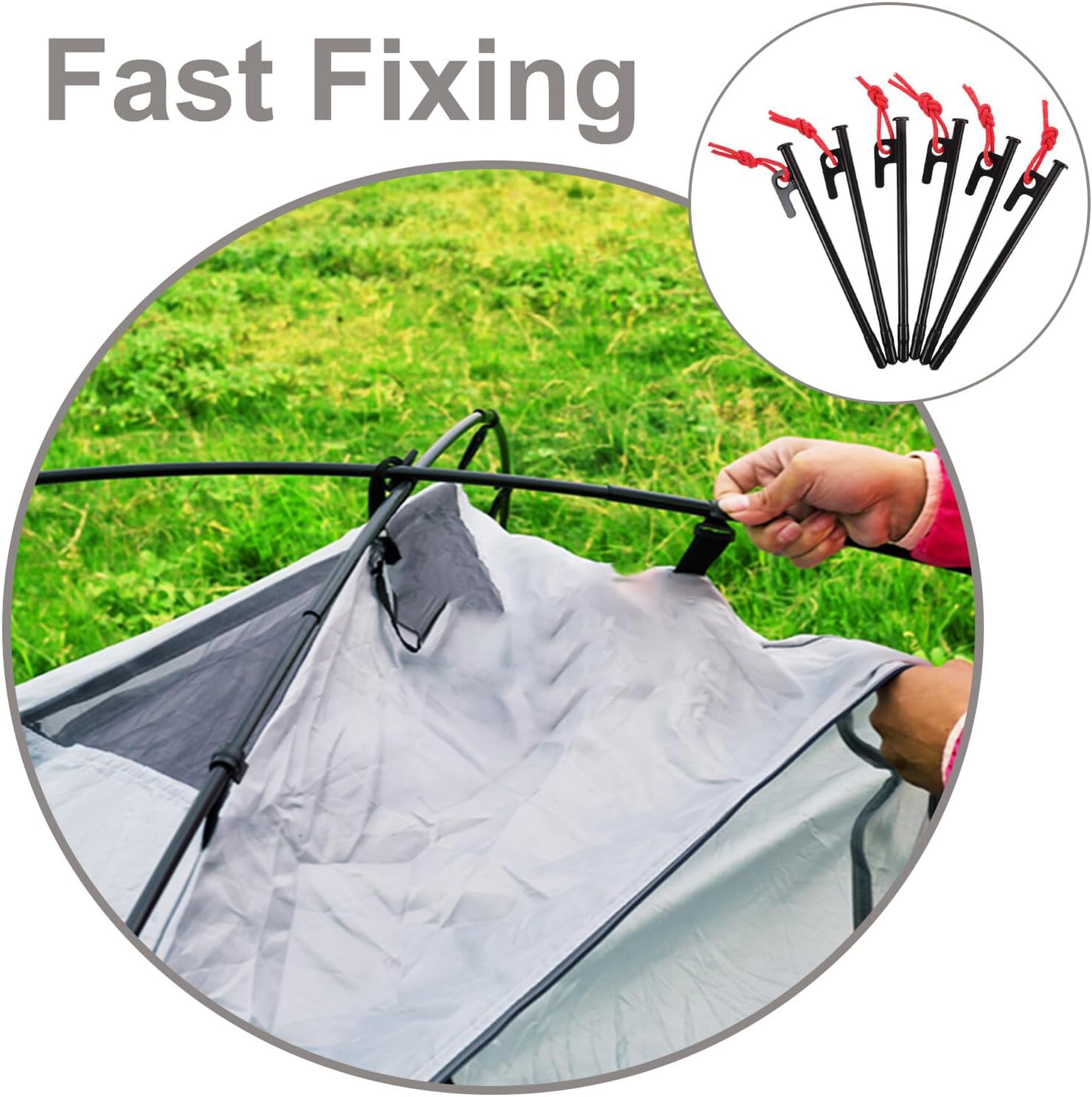 MAGICLULU Outdoor Tent Stakes 6pcs Black Metal Ground Stakes 20cm with Cap and Rope for Camping Tarp Windproof Shelter