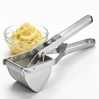 Stainless Steel Potato Richer Dishwasher Safe, Potato Saving Masher with Non-slip Comfort Grip, Multifunctional Lemon Press Clip, Baby Food Strainer for Puree, Fruit Mashed, Vegetables