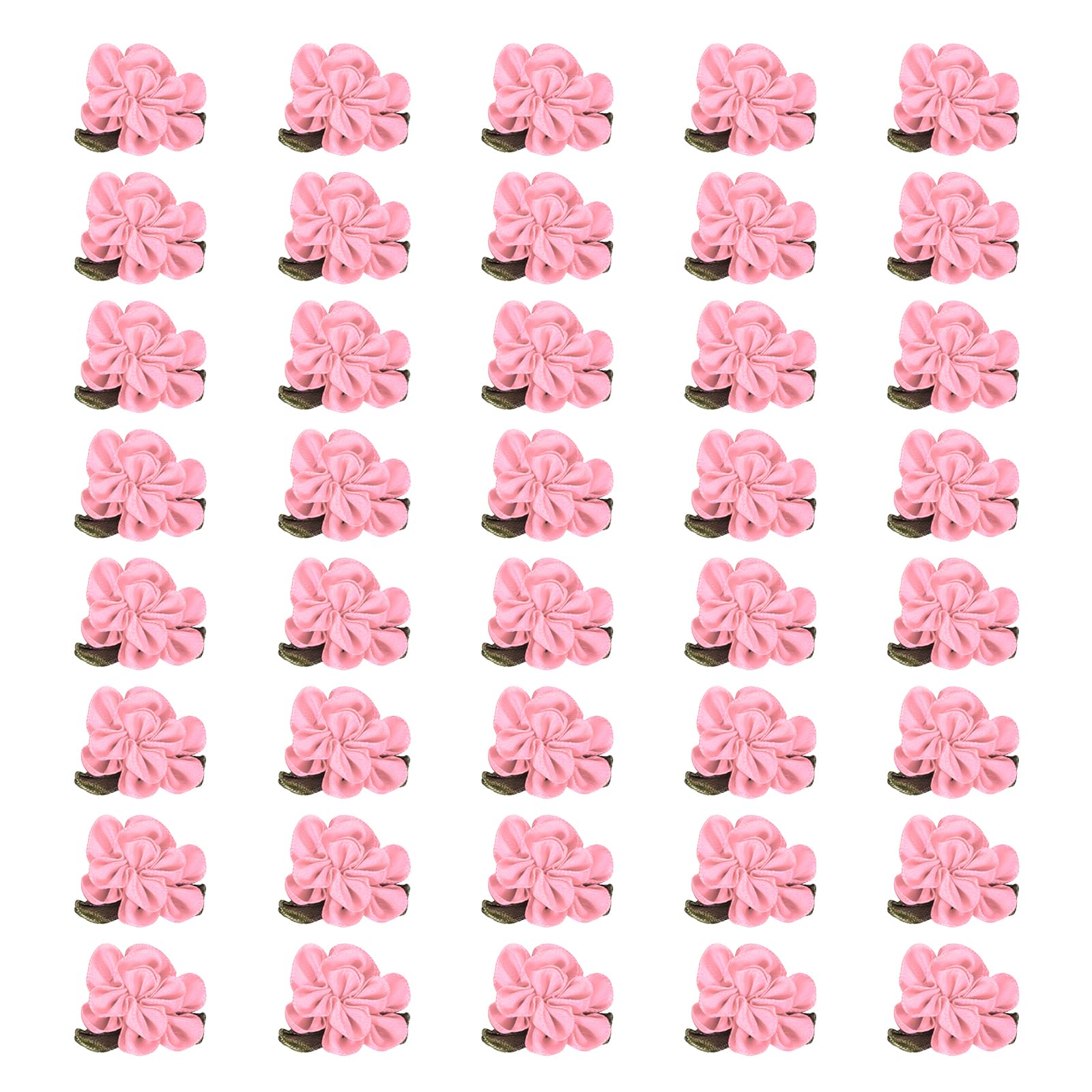 PATIKIL 1 Inch Ribbon Flowers Bows for Crafts 40 Pack Mini Satin Roses Flowers Small Fabric Flower Heads DIY Sewing Appliques for Gift Wedding Bride Ornament Light Pink