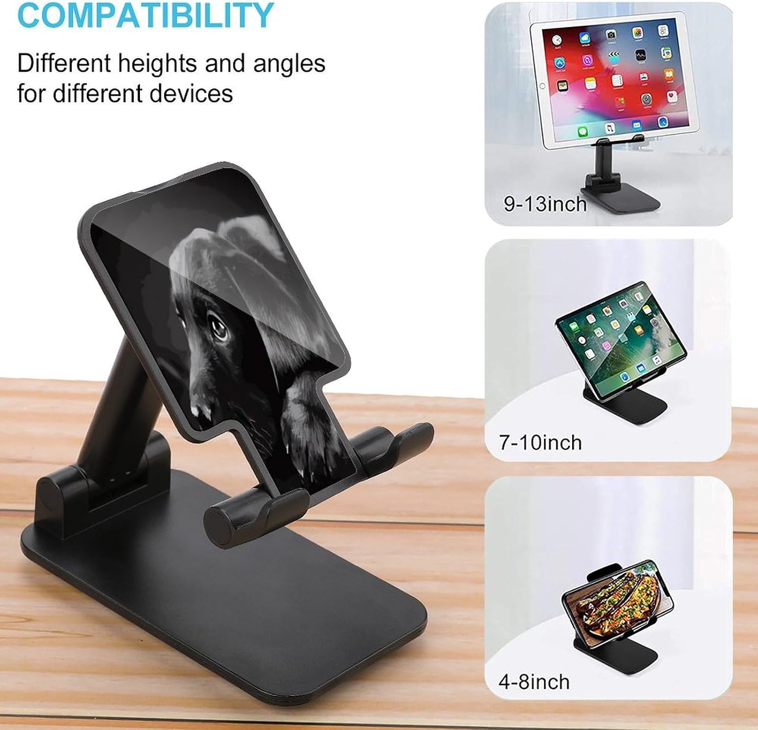 Black Labrador Puppy Folding Cell Phone Stand for Desk image 3