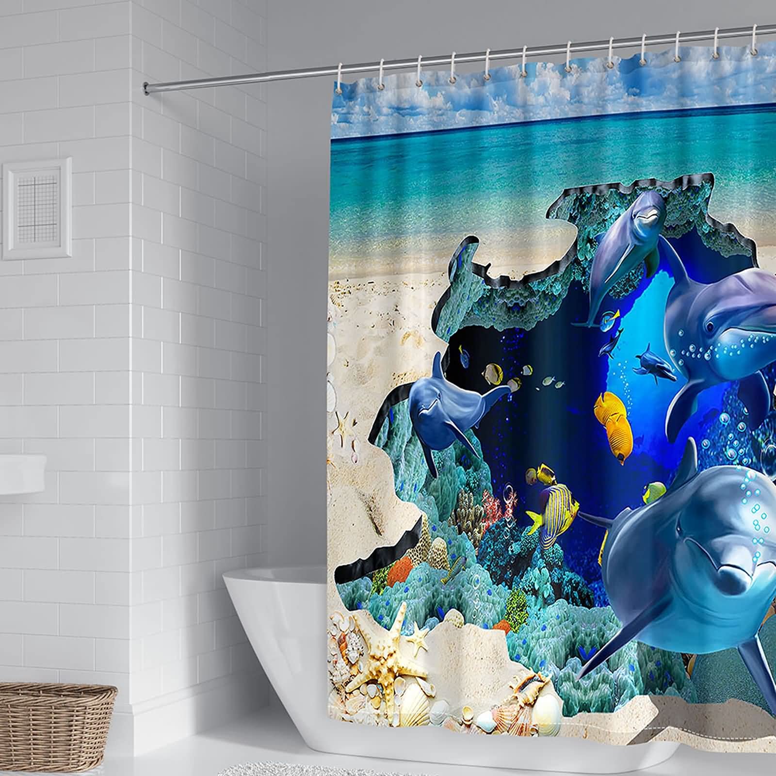 Rideau de douche polyester KnSam anti moisissure 180x180 baignoire monde sous-marin