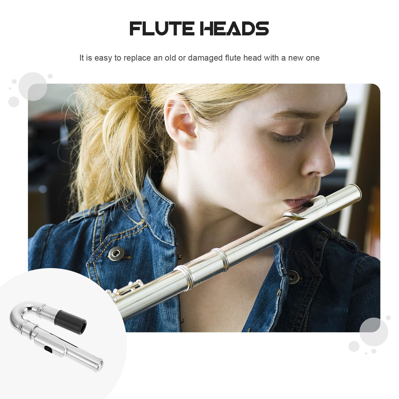 Cabezal de Flauta Travesera de Repuesto en Plata Niquelada y Plateada Alta Durabilidad y Acabado Fino para Accesorios de Instrumentos Musicales