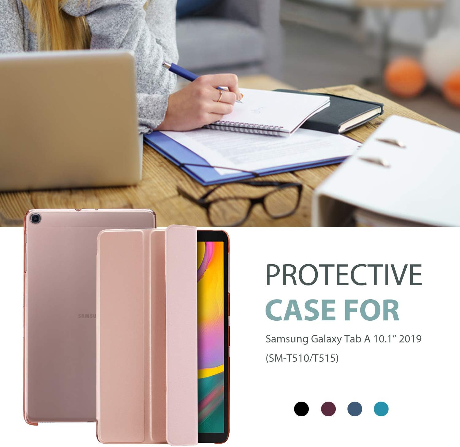 ProCase Slim Case for Galaxy Tab A 10.1 2019 Model T510 T515 T517, Lightweight Stand Case Shell Cover for 10.1 Inch Galaxy Tab A Tablet SM-T510 SM-T515 SM-T517 2019 Release -Rosegold