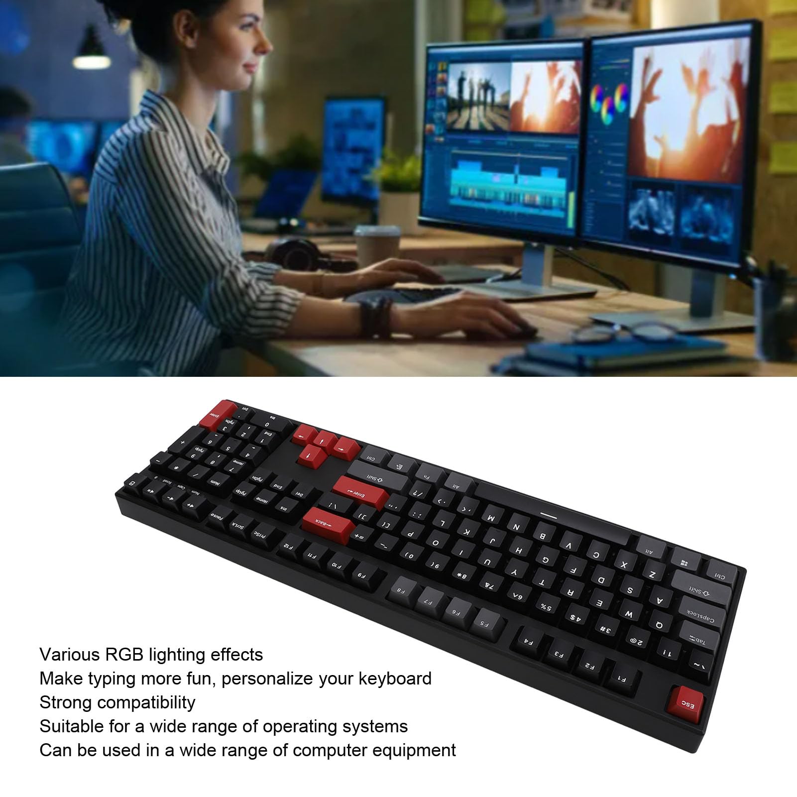 Tastiera Meccanica Cablata 108 Tasti Switch Rosso Ergonomica
