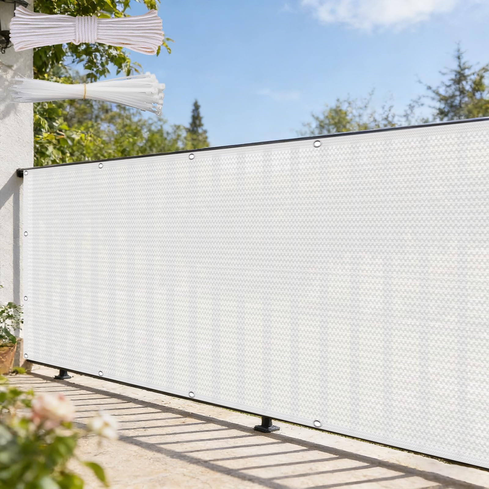 Brise vue balcon 115x800 cm blanc en HDPE 220G M² pour pare vent de terrasse