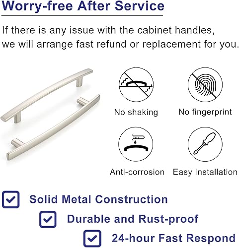 Miniatura 5 de Paquete de 10 tiradores para gabinete con centro de agujero de 5 pulgadas, tiradores curvados de níquel cepillado, manijas de gabinete de níquel