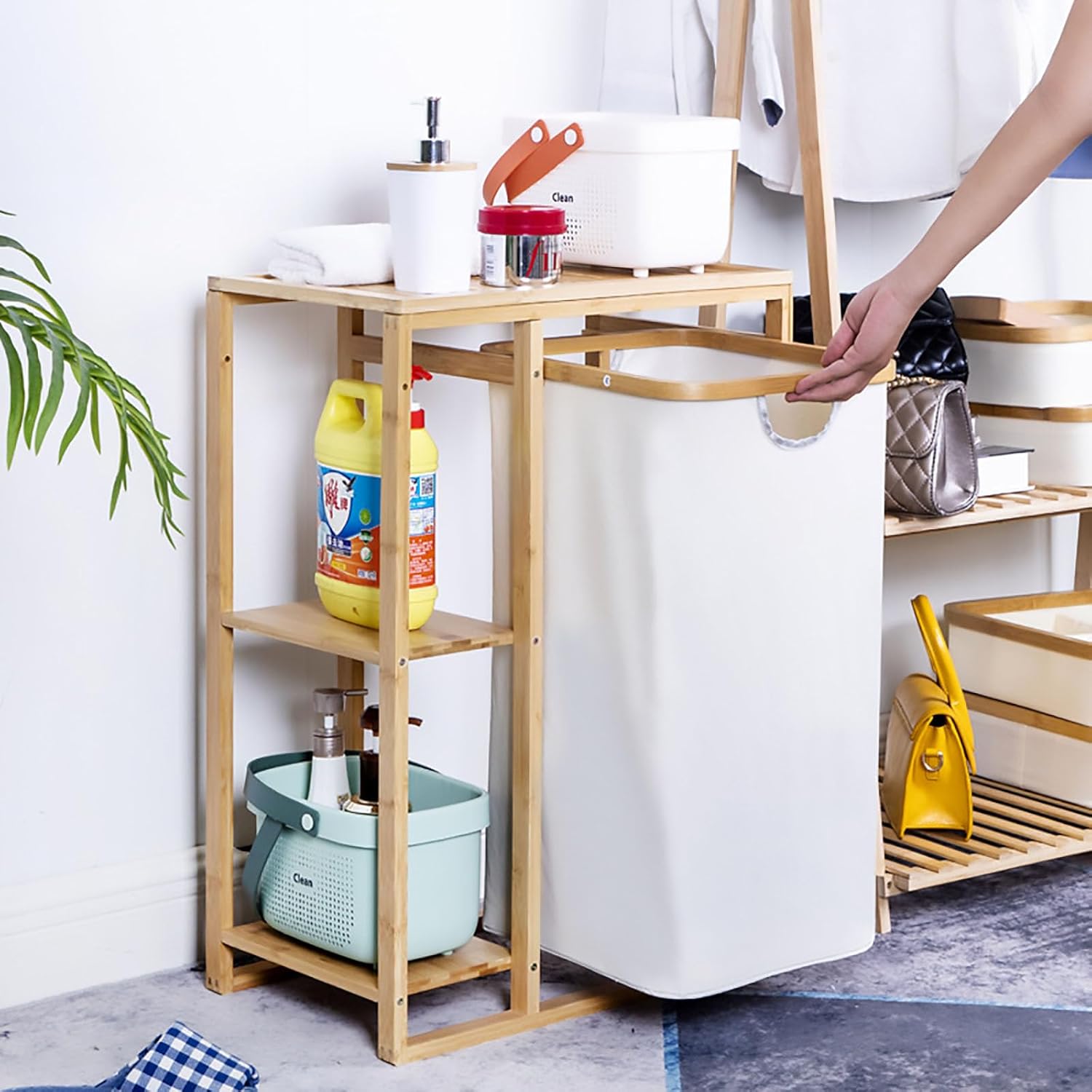 Generic Freestanding Bamboo Laundry Hamper with Removable Storage Sorting Pocket, Space Saving Hamper with Handle for Clothes/Linens…, HGH2525