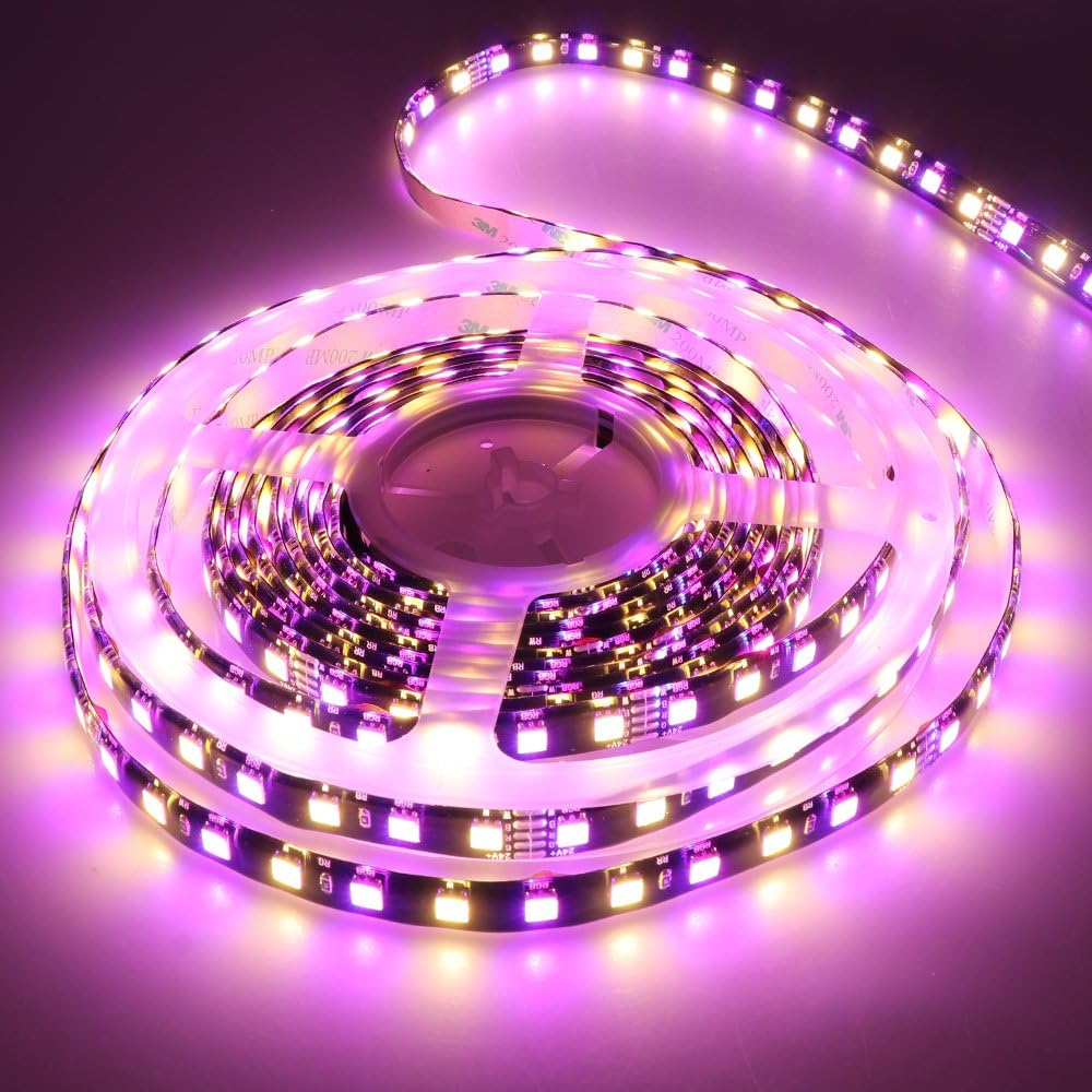 LEDENET 16.4Ft Flexible RGBWW Warm White LED Strip Lights DC 24V 360LEDs Black PCB Silicone Coating Waterproof IP65 Indoor Decoration Lighting