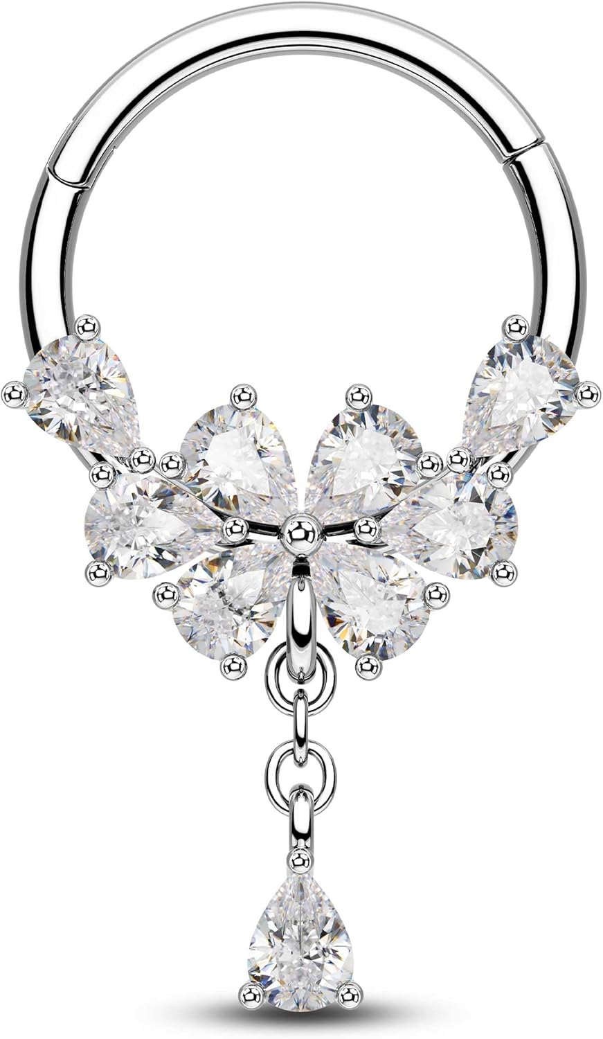 CM Crareesi Mania Teardrop Septum Ring - 316L Stainless Steel Piercing Jewelry 16G Dangle Dainty Clear CZ Daith Helix Cartilage Earring