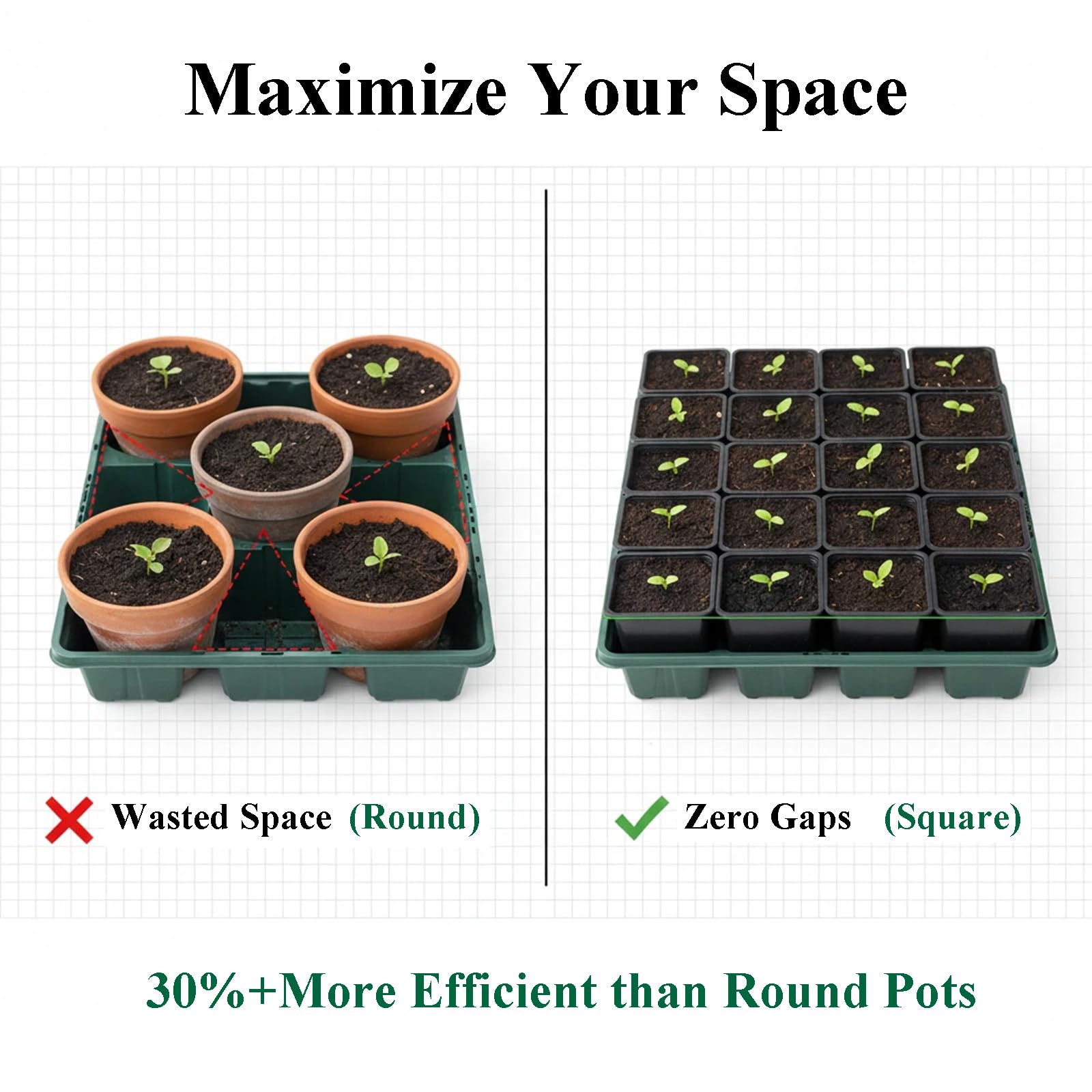 Lot de 300 pots de fleurs carrés en plastique avec trous de drainage, 7,1 cm, noir
