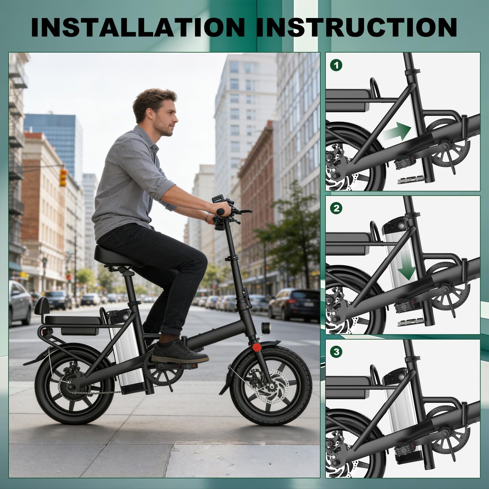 36V 20AH Batería Bicicleta Eléctrica, Silver Fish Batería de Litio Impermeable y Plegable para Bicicleta Eléctrica, con Descarga de 4 Pines, ara 36V Motores