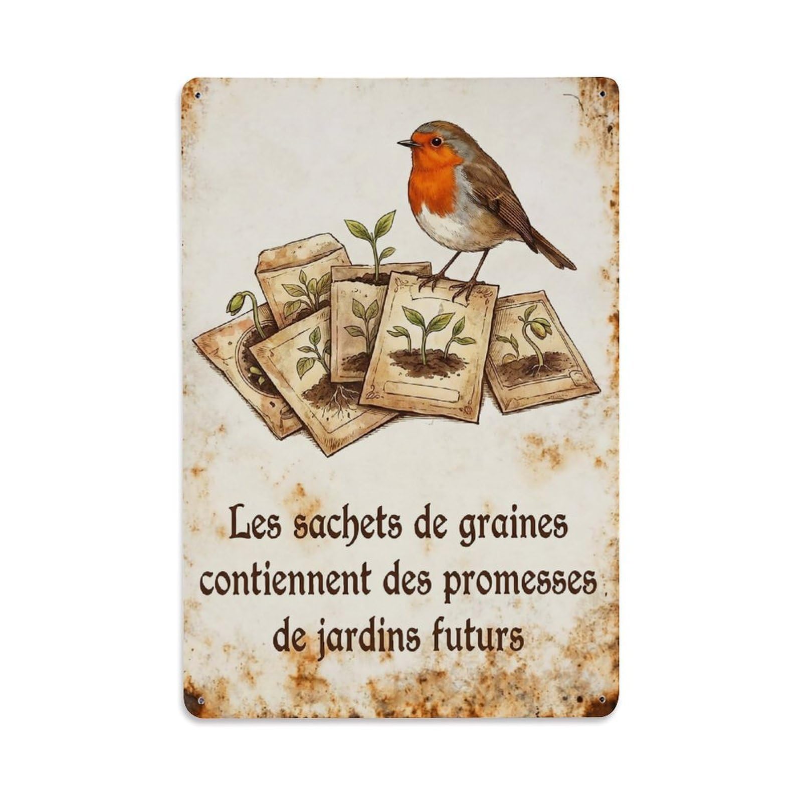 Robin Bird Garden Quote Seed Packet Metal Tin Sign