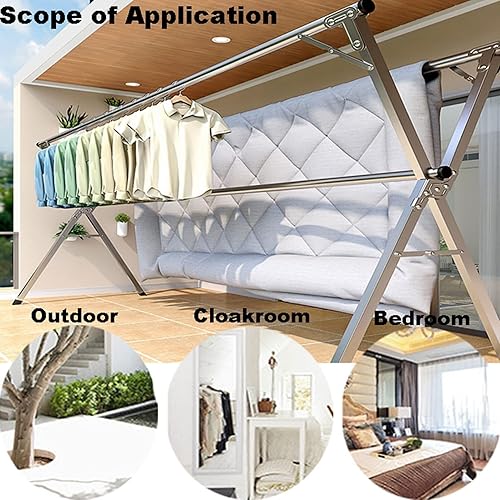 Miniatura 2 de Adjustable Stainless Steel Foldable Laundry Rack, Space-Saving Clothes Drying Stand, Ultra-Stable for Bed Linen, Clothing & Socks - 240cm94in