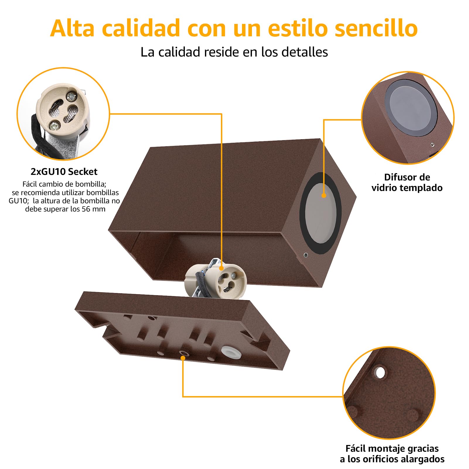 Klighten 4 Piezas Cuadrado Lámpara pared Exterior/Interior, IP65 Impermeable Color óxido Aplique Pared Exterior, GU10 Luz Pared de Aluminio Moderno para Jardines Pasillo Terraza, Bombilla no Incluida