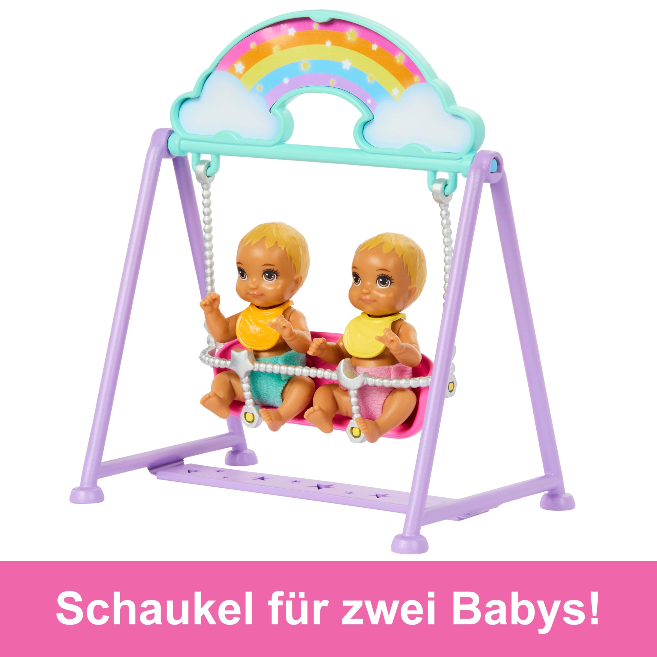 Barbie Skipper-Puppe und Kinderzimmer mit Zubehör, enthält Zwillingsbabypuppen, 1 Bettchen, 1 Schaukel, 1 Wippe und mehr, HXM99