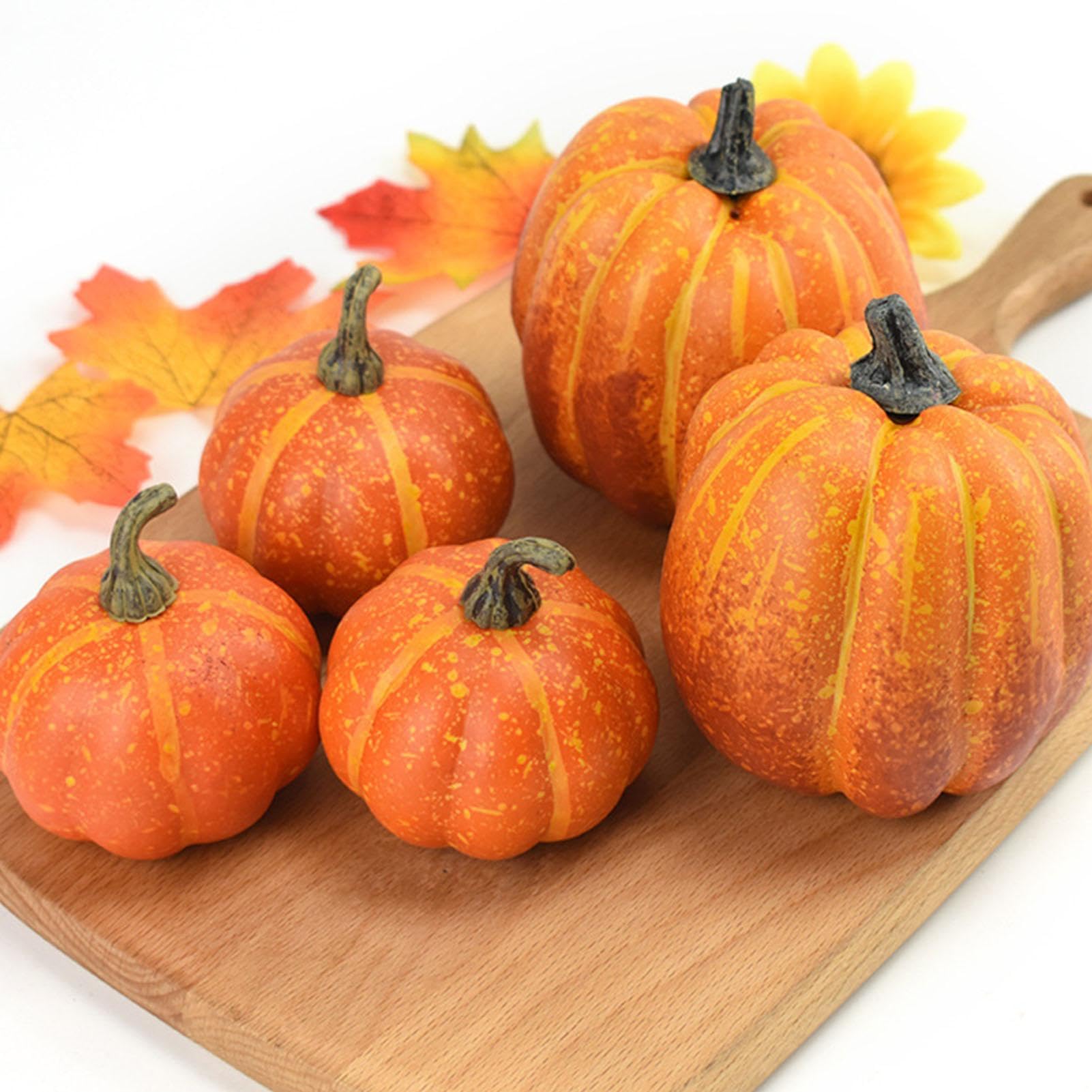 LAFANDE Fall Pumpkin Decor, 7 Orange Fake Pumpkin Fall Decorations, Harvest Decorative Pumpkins Foam Pumpkins for Fall Halloween Thanksgiving Decorating Embellishing and Displaying