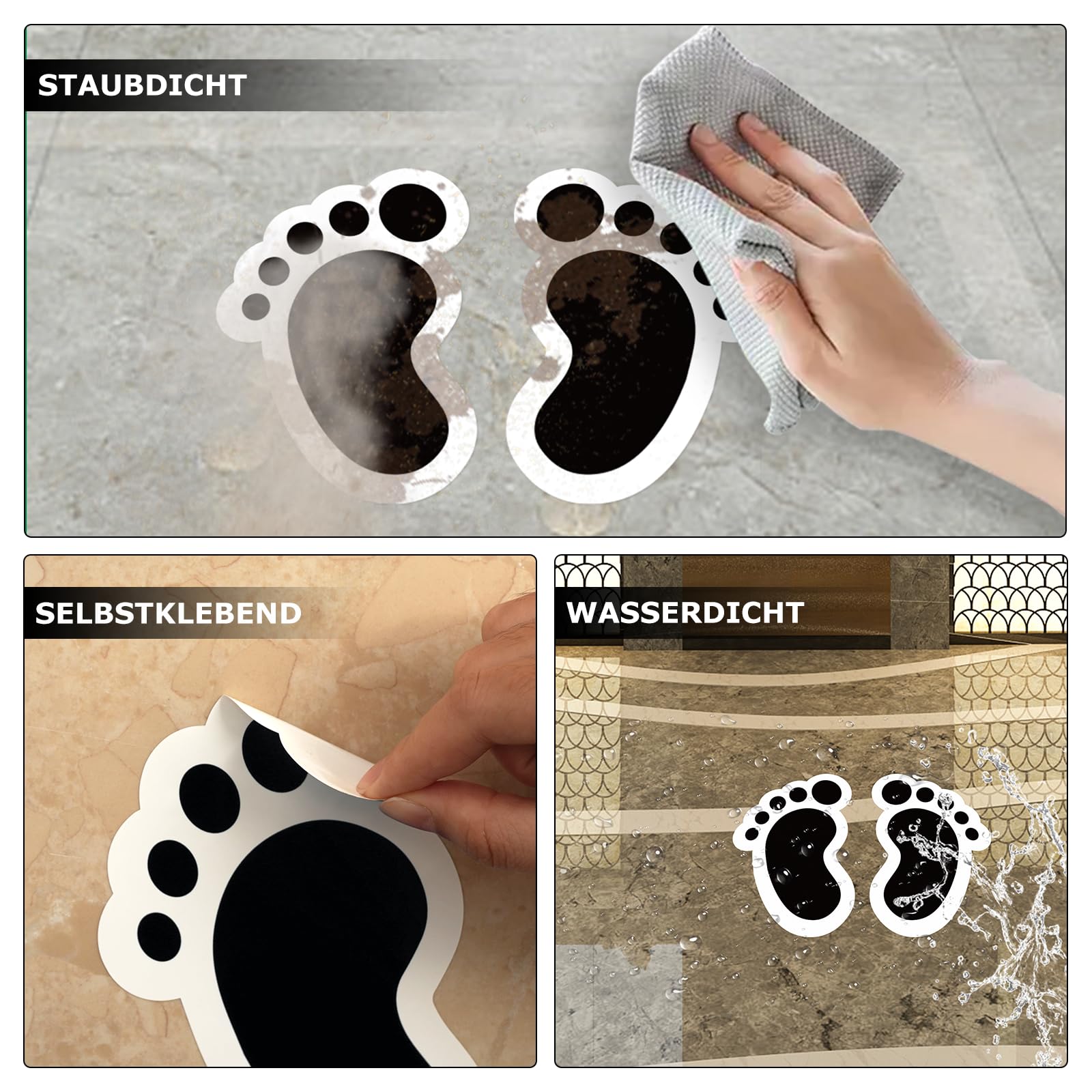 Autocollants Sol Empreintes De Chaussures Noirs - 20 Feuilles (8x18 Cm), Vinyle Imperméable - Pour écoles, Sols, Décoration