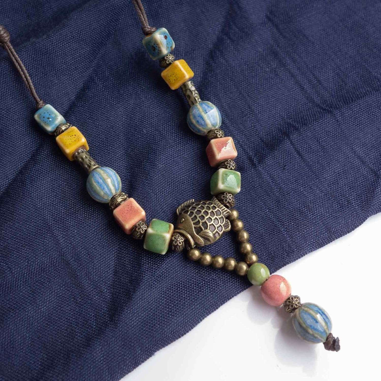 Adjustable Ceramic Beaded Necklace for Women, Boho Handmade Flower Pendant Necklace, Hippie Jewelry for Mom and Wife - Image 5