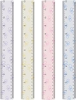 BAYTORY 4Pcs Transparent Acrylic Ruler 12 Inch, Plastic Straight Rulers | Shatterproof Student Stationery Centimeters with Inches, for Classroom Essentials School Supplies (Bowknot 12 Inch)