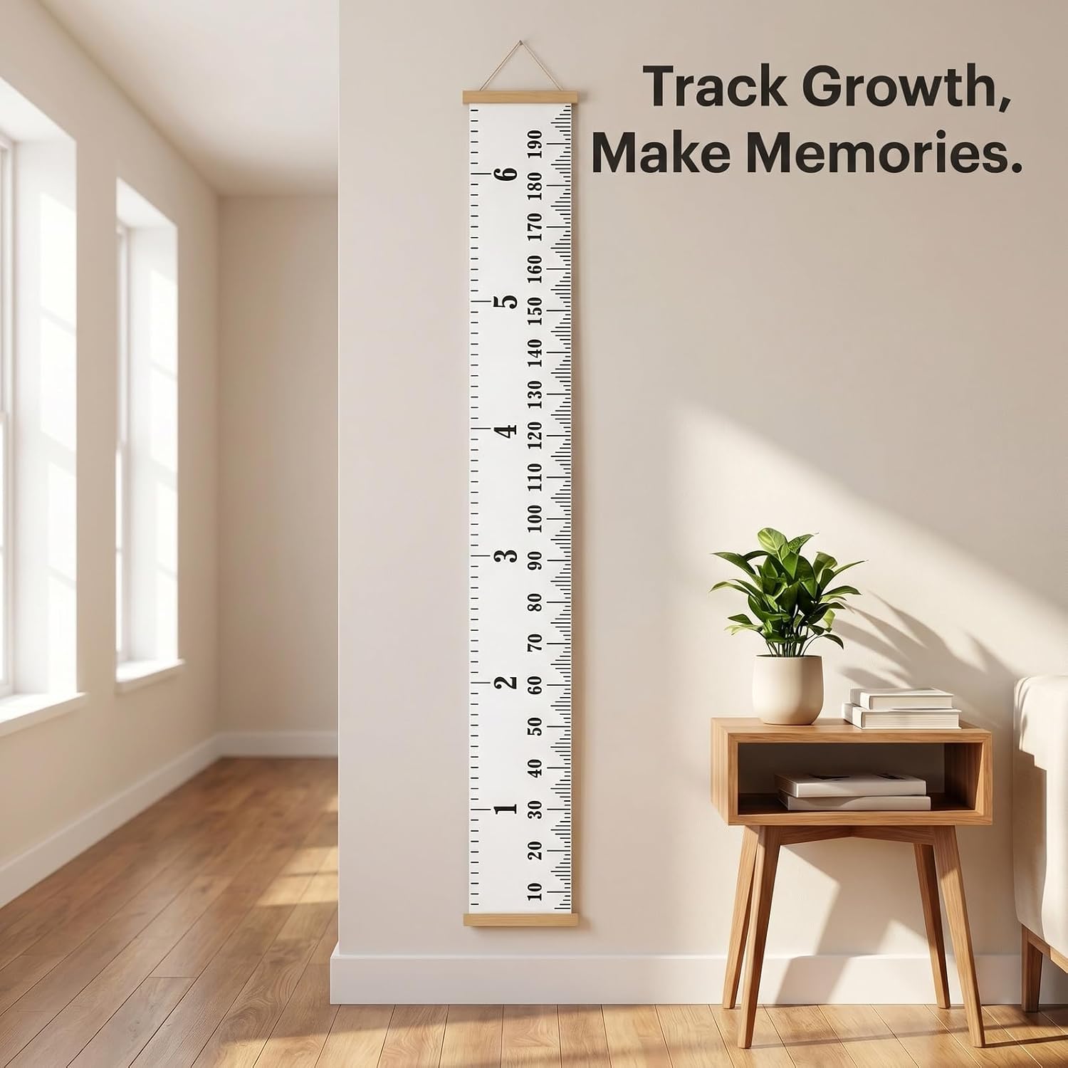 7.87x78.74 Inch Kids Growth Chart, Removable Canvas and Wood Wall Ruler for Accurate Child Height Measurement and Nursery Bedroom Playroom Decor