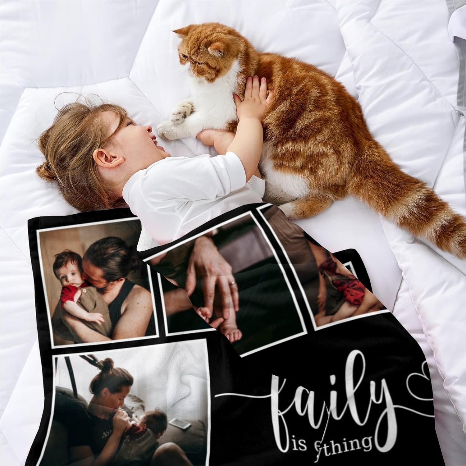 Personalized Picture Blankets with Family is Everything Custom Photo Blankets for Adults Mom Dad Grandma Pets Warm Baby Throw Blanket for Birthday Anniversary