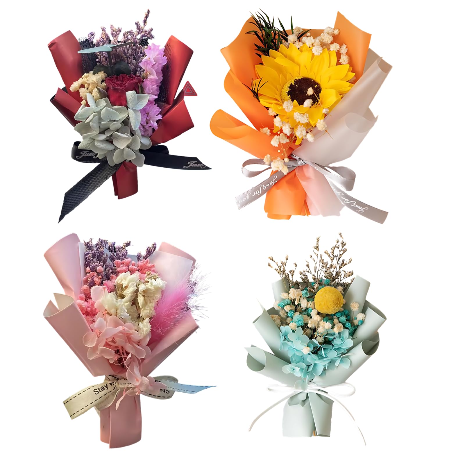 Lot de 4 Mini Bouquets de Fleurs séchées, Clip d’aération pour Voiture, Fleurs éternelles Faites Main, pour Elle, déco Maison et Voiture, 10 x 15 cm