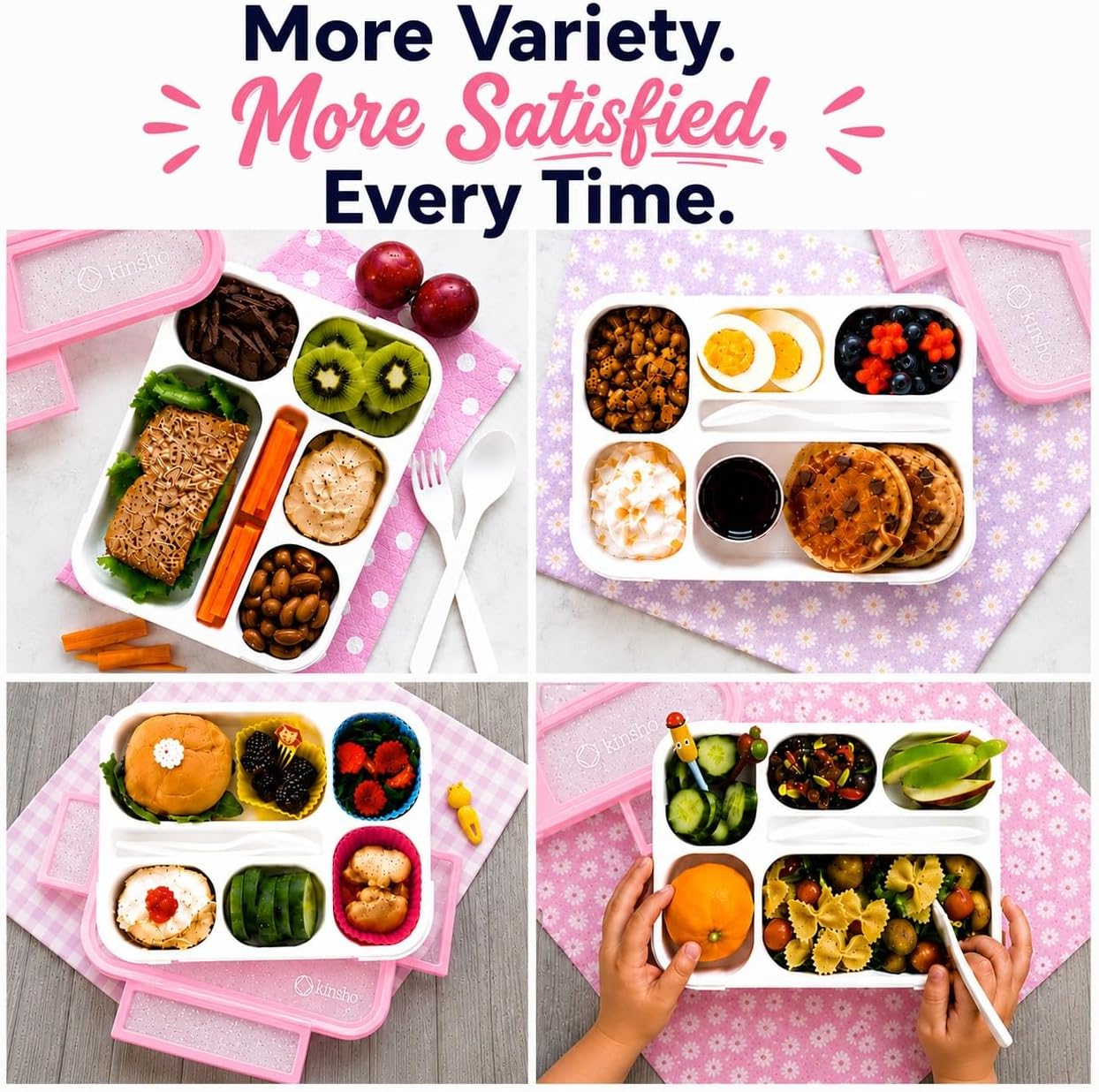 kinsho Glitter Bento Box Lunch Box for Kids Girls, Cute School Snack Meal Prep Container for Lunches, Pink