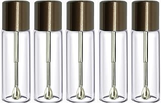 OMO Vial con cuchara, kit de botella de vidrio de aceite esencial con cuchara, paquete de 5 unidades, color marrón