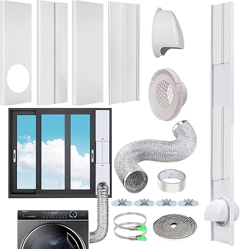 Kit de ventilación para secadora con manguera de ventilación de 4 pulgadas y 10 pies, kit de ventilación para secadora de ventana ajustable con 4